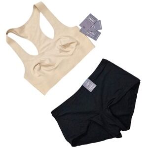 Auden Luxury Collection Bralette and Boyshort Set Small Off-White Black NEW